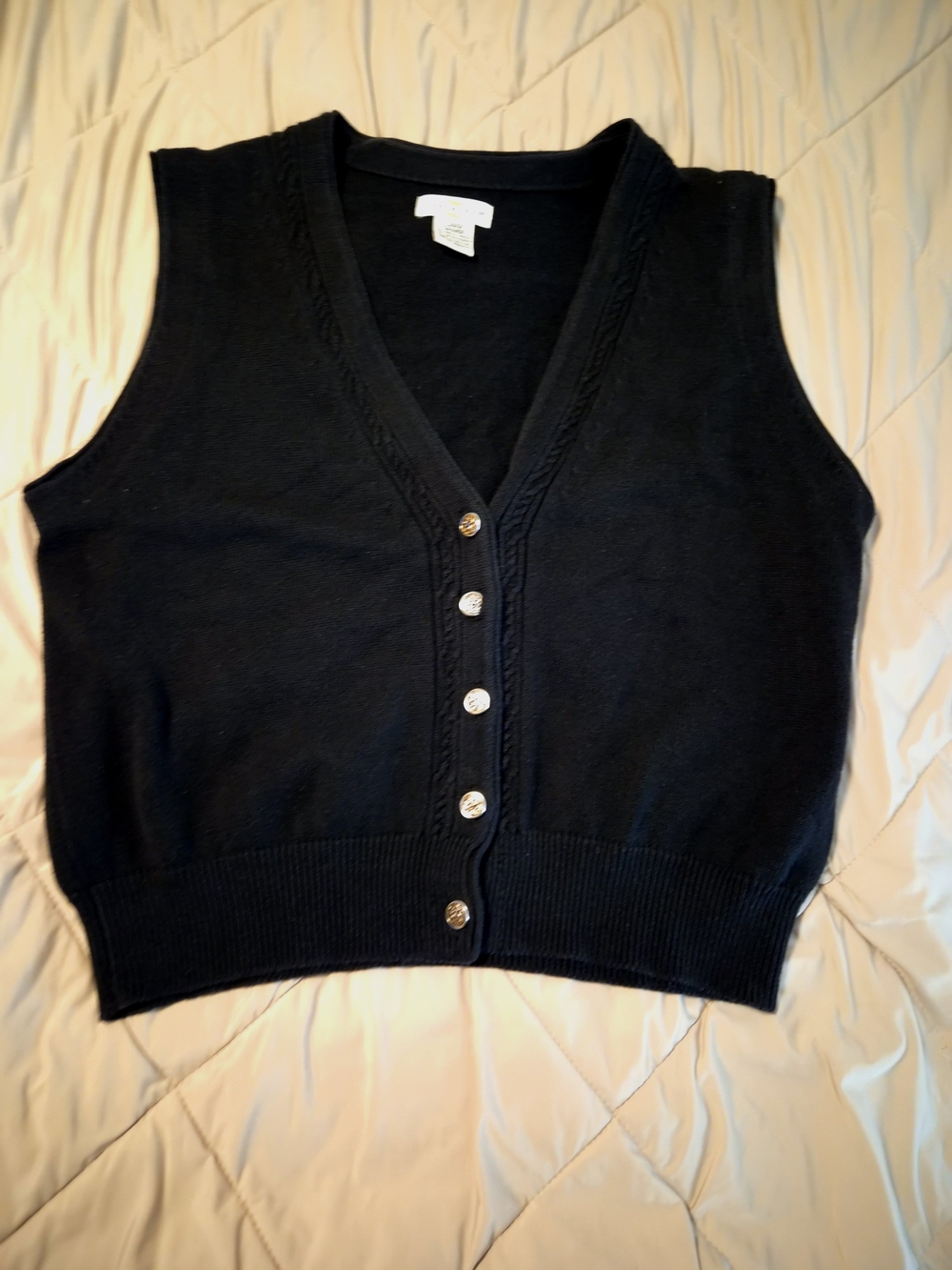 Yarnworks Classic Black Button-Front Knit Vest Sweater - Women